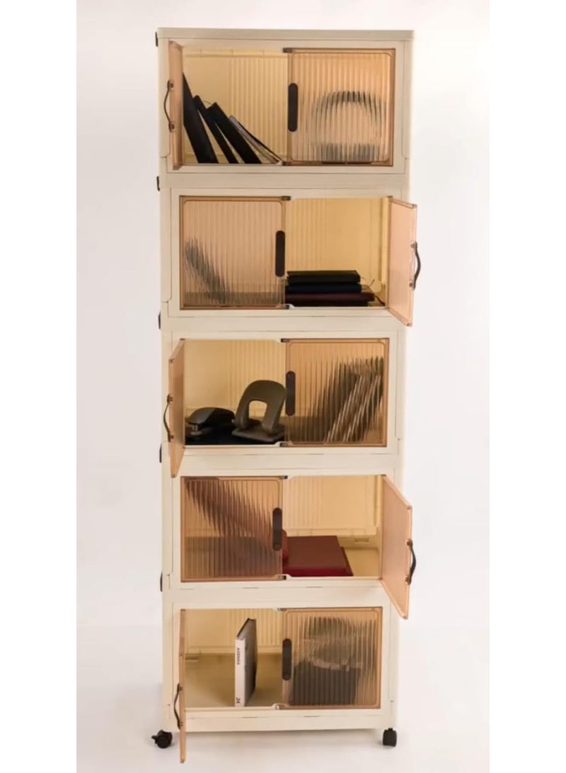 Khorshed Plast Fantasia storage cabinet with 5 shelves, made of plastic, by Khurshid Plastic, beige color B0DGDG47Z4 - Image 1